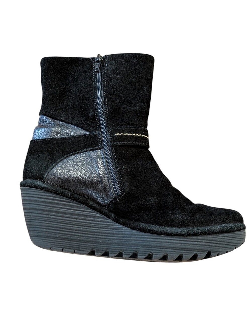 Fly London Black Suede Wedge Ankle Boot Size 39 - Picture 4 of 13